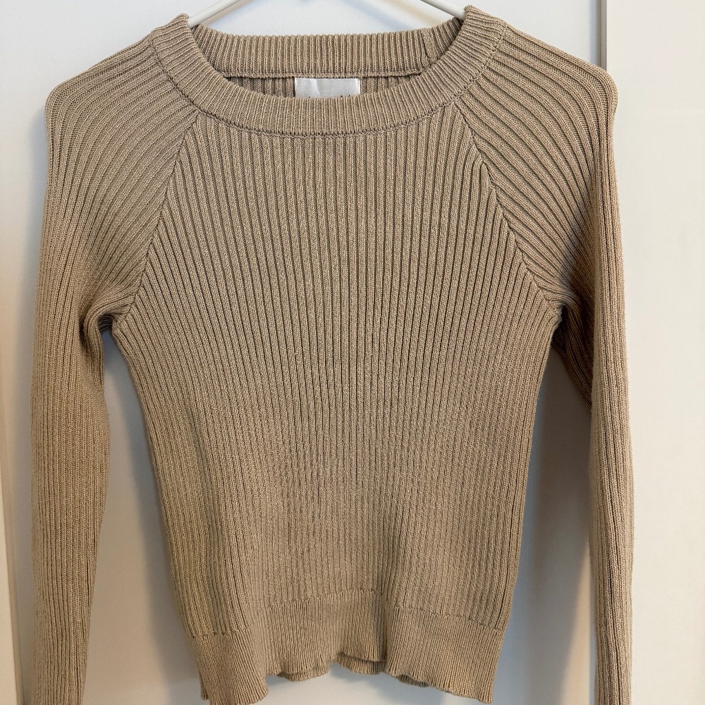 Line and Dot Ribbed Crewneck Sweater